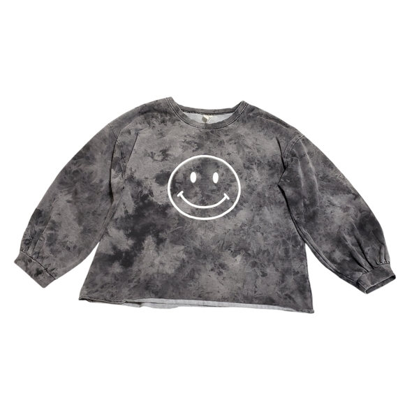 Hayden Smiley Face Print Washed Gray Long Sleeve Knit Top Sweatshirt Small - Picture 10 of 10